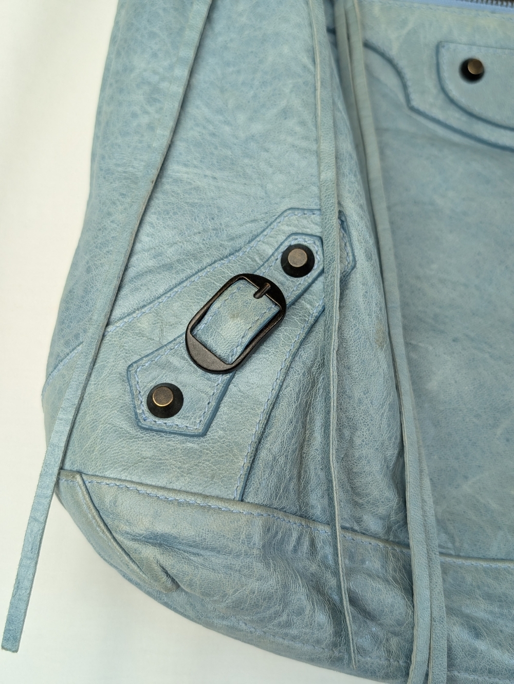 Balenciaga Leather Day Hobo Bag Light Blue Green Purse Shoulder Bag - Picture 9 of 16